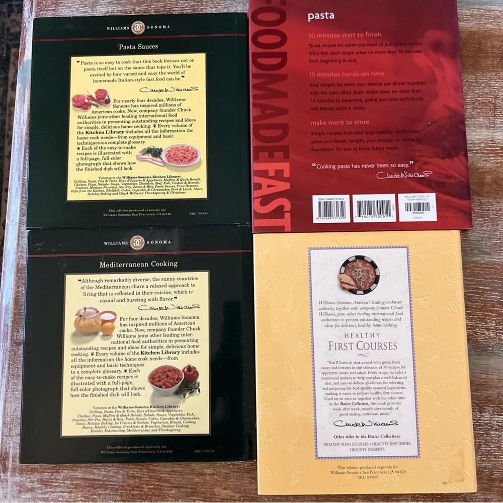 Williams-Sonoma Lot 4 HC Cookbooks Pasta; Sauces; First Courses, Mediterranean